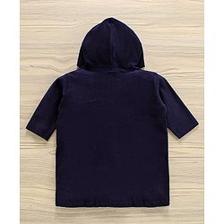 Babyhug Three Fourth Sleeve Bathrobe With Hood And Embroidery - Blue