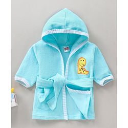 Babyhug Three Fourth Sleeves Hooded Bath Robe Dragon Embroidery - Blue