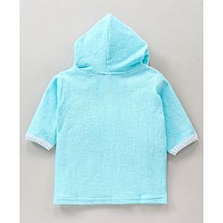 Babyhug Three Fourth Sleeves Hooded Bath Robe Dragon Embroidery - Blue