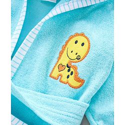 Babyhug Three Fourth Sleeves Hooded Bath Robe Dragon Embroidery - Blue