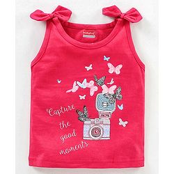 Babyhug Sleeveless Top with Graphics & Bow Detailing - Fuchsia Pink