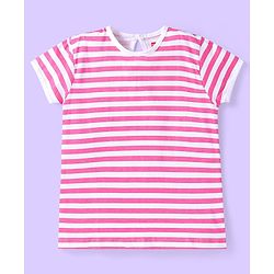 Babyhug Short Sleeves Cotton Striped and Cherry Graphics Top Pack of 3 - Pink Green