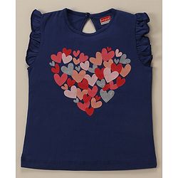 Babyhug Cap Frill Sleeves T-Shirts With Heart Graphics Pack of 3 - Navy Pink