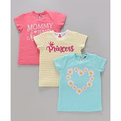 Babyhug Cotton Knit Half Sleeves Tops Text and Floral Pack Of 3 - Multicolor