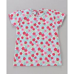 Babyhug Cotton Short Sleeves Floral Print Tees Pack of 3 - Blue