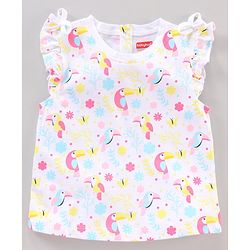 Babyhug Frill Sleeves Cotton Bird and Floral Graphics Tops Pack of 3 - Multicolour