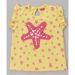 Babyhug Short Sleeves Cotton Striped and Star Graphics Top Pack of 2 - Yellow Peach