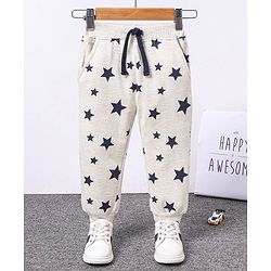 Babyhug Knit Full Length Lounge Pant Star Print - Grey