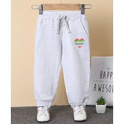 Babyhug Full Length Ribbed Waist Lounge Pant Heart Print - Grey