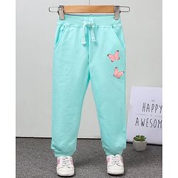 Babyhug Full Length Knit Lounge Pants Butterfly Patch - Blue
