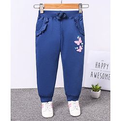 Babyhug Knit Full Length Lounge Pants Butterfly Print - Navy