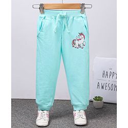 Babyhug Full Length Knit Lounge Pants Unicorn Patch - Blue