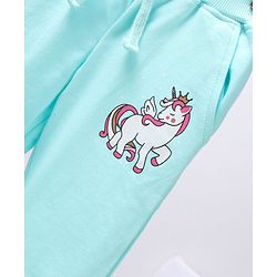 Babyhug Full Length Knit Lounge Pants Unicorn Patch - Blue