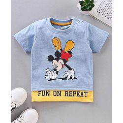 Babyhug Half Sleeves Cotton T-shirt Mickey Mouse Graphic - Light Blue