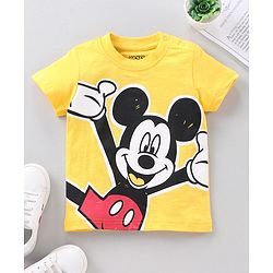 Babyhug Half Sleeves Tee Mickey Mouse Print - Yellow