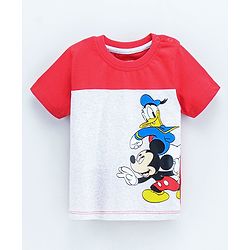 Babyhug Half Sleeves Tee Mickey Print - Red Grey