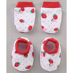 Babyhug 100% Cotton Mittens & Booties Set Strawberry Print - Red