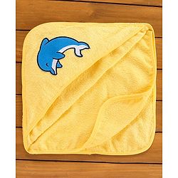 Babyhug Hooded Woven Terry Towel Dolphin Print - Yellow