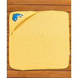 Babyhug Hooded Woven Terry Towel Dolphin Print - Yellow