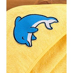 Babyhug Hooded Woven Terry Towel Dolphin Print - Yellow