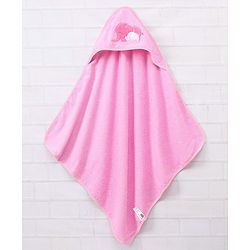 Babyhug Hooded Cotton Towel Elephant Design - Pink