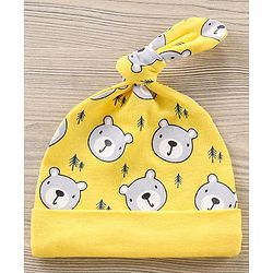 Babyhug 100% Cotton Caps Bear Print Pack of 2 - Yellow Red