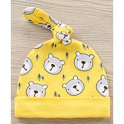 Babyhug 100% Cotton Caps Bear Print Pack of 2 - Yellow Red