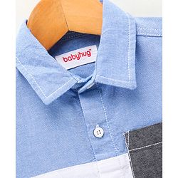 Babyhug Full Sleeves Solid Color Shirt With Front Cut & Sew Pannel - White Blue
