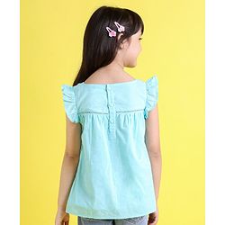 Babyhug Frill Sleeves Cotton Cambric Top With Embroidered Yoke- Blue