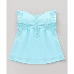 Babyhug Frill Sleeves Cotton Cambric Top With Embroidered Yoke- Blue