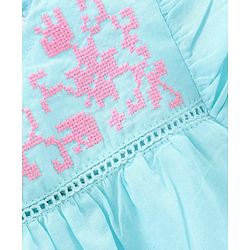 Babyhug Frill Sleeves Cotton Cambric Top With Embroidered Yoke- Blue