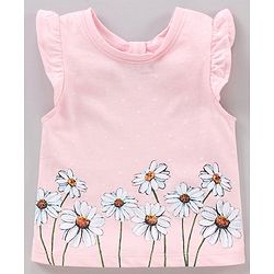 Babyhug Flutter Sleeves Tee Floral Print - Pink
