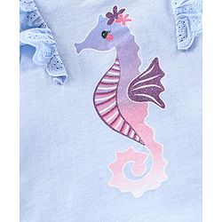 Babyhug Short Sleeves Top With Graphics & Schiffli Detailing Sea Horse Print - Blue