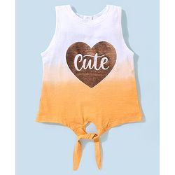 Babyhug 100% Cotton Sleeveless Tee With Heart & Text  Graphics- Orange & White
