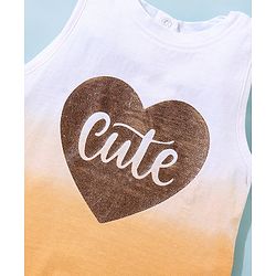Babyhug 100% Cotton Sleeveless Tee With Heart & Text  Graphics- Orange & White
