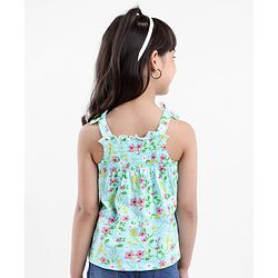 Babyhug Singlet Top With Smocking Detailing Floral Print - Blue