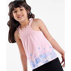 Babyhyg Singlet Top With Graphics & Smocking Detailing Floral Print - Pink