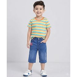 Babyhug Knee Length Washed Denim Jamaican Shorts - Blue