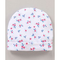 Babyhug Cotton Cap Mitten & Booties Set Floral Print White - Diameter 11.5 cm