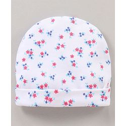 Babyhug Cotton Cap Mitten & Booties Set Floral Print White - Diameter 11.5 cm