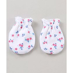 Babyhug Cotton Cap Mitten & Booties Set Floral Print White - Diameter 11.5 cm