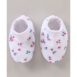 Babyhug Cotton Cap Mitten & Booties Set Floral Print White - Diameter 11.5 cm