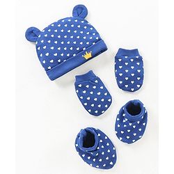 Babyhug 100% Cotton Cap Mittens & Booties Blue - Diameter 10 cm