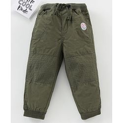 Babyhug Ribbed Waist Full Length Solid Trousers - Olive