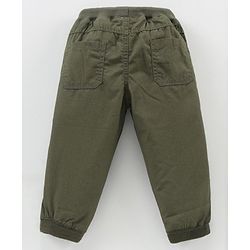 Babyhug Ribbed Waist Full Length Solid Trousers - Olive