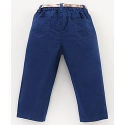 Babyhug Full Length Embroidered Pant With Belt - Dark Blue