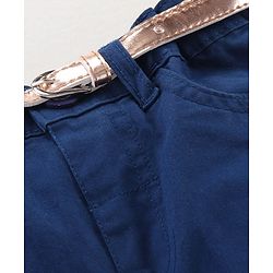 Babyhug Full Length Embroidered Pant With Belt - Dark Blue