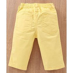 Babyhug Cotton Lycra 3/4th Length Capris Pant Floral Embroidered - Yellow