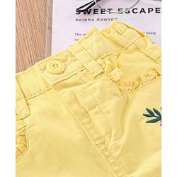 Babyhug Cotton Lycra 3/4th Length Capris Pant Floral Embroidered - Yellow