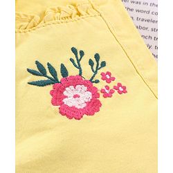 Babyhug Cotton Lycra 3/4th Length Capris Pant Floral Embroidered - Yellow